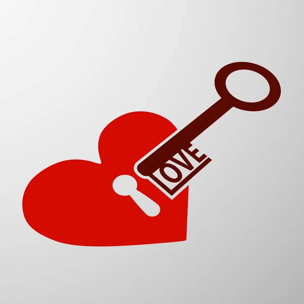 Coeur avec trou de serrure et clé — Image vectorielle