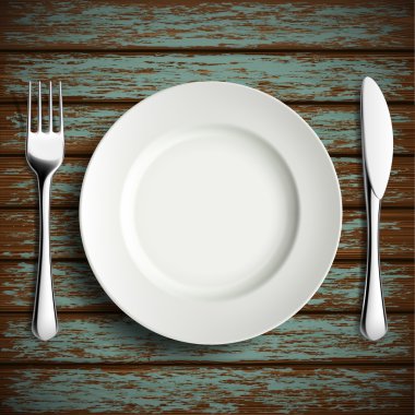 Tabak, çatal ve bıçak.