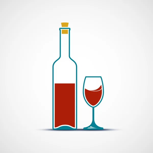 Botella y una copa de vino . — Vector de stock