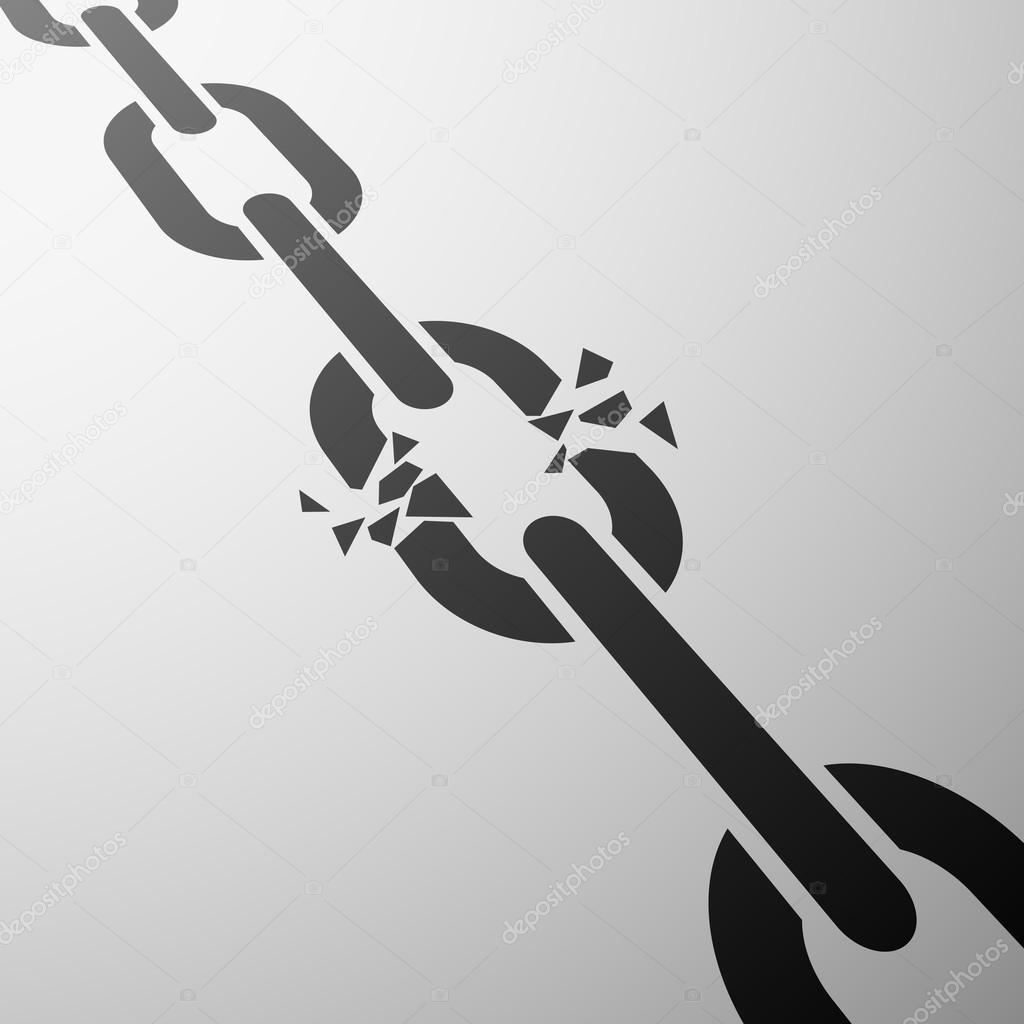 Broken chain. Flat design. Stock vector image.