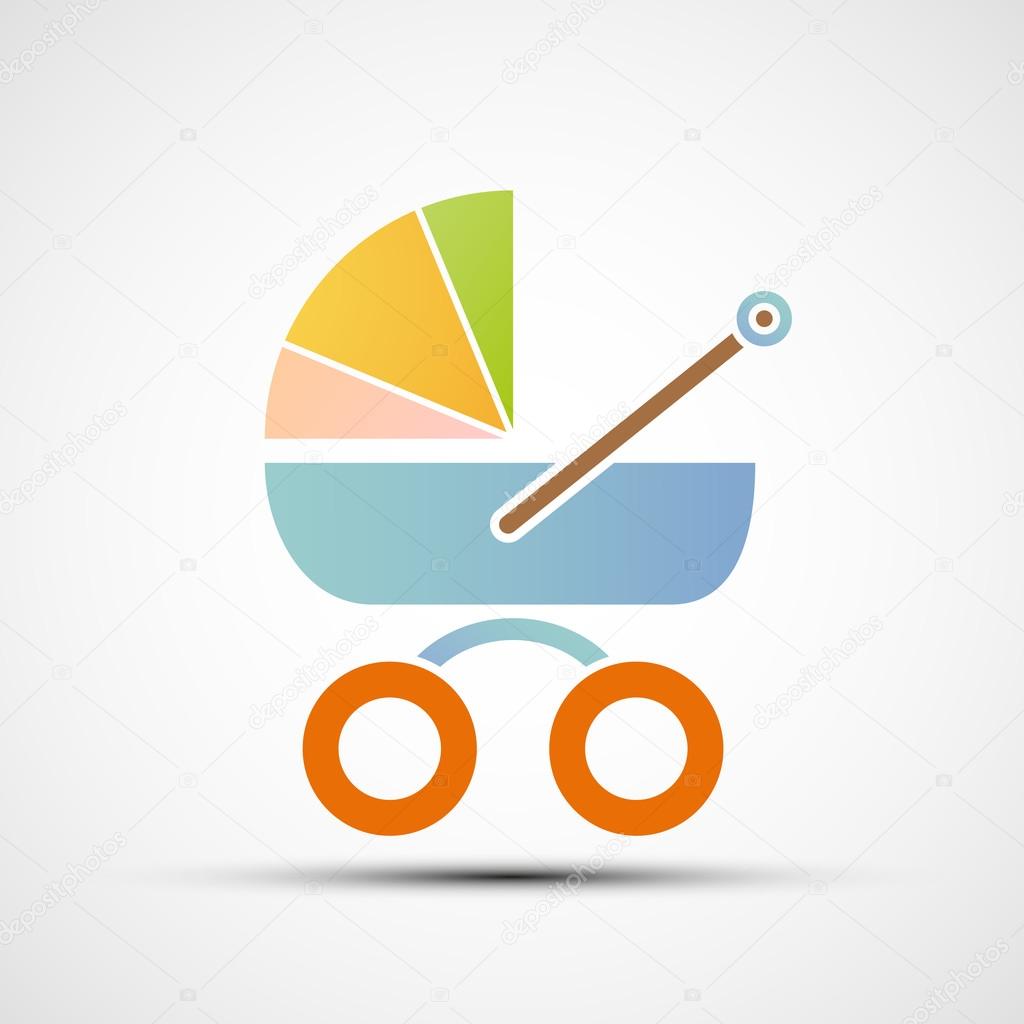 Emblem baby carriage. Flat design. Stock vector illustration.