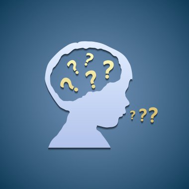 Simge çocuk ve soru işaretleri.