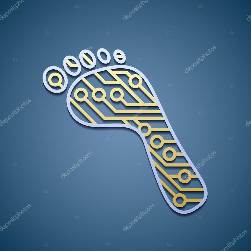 Imprint of a human foot with a chip. Stock vector illustration.