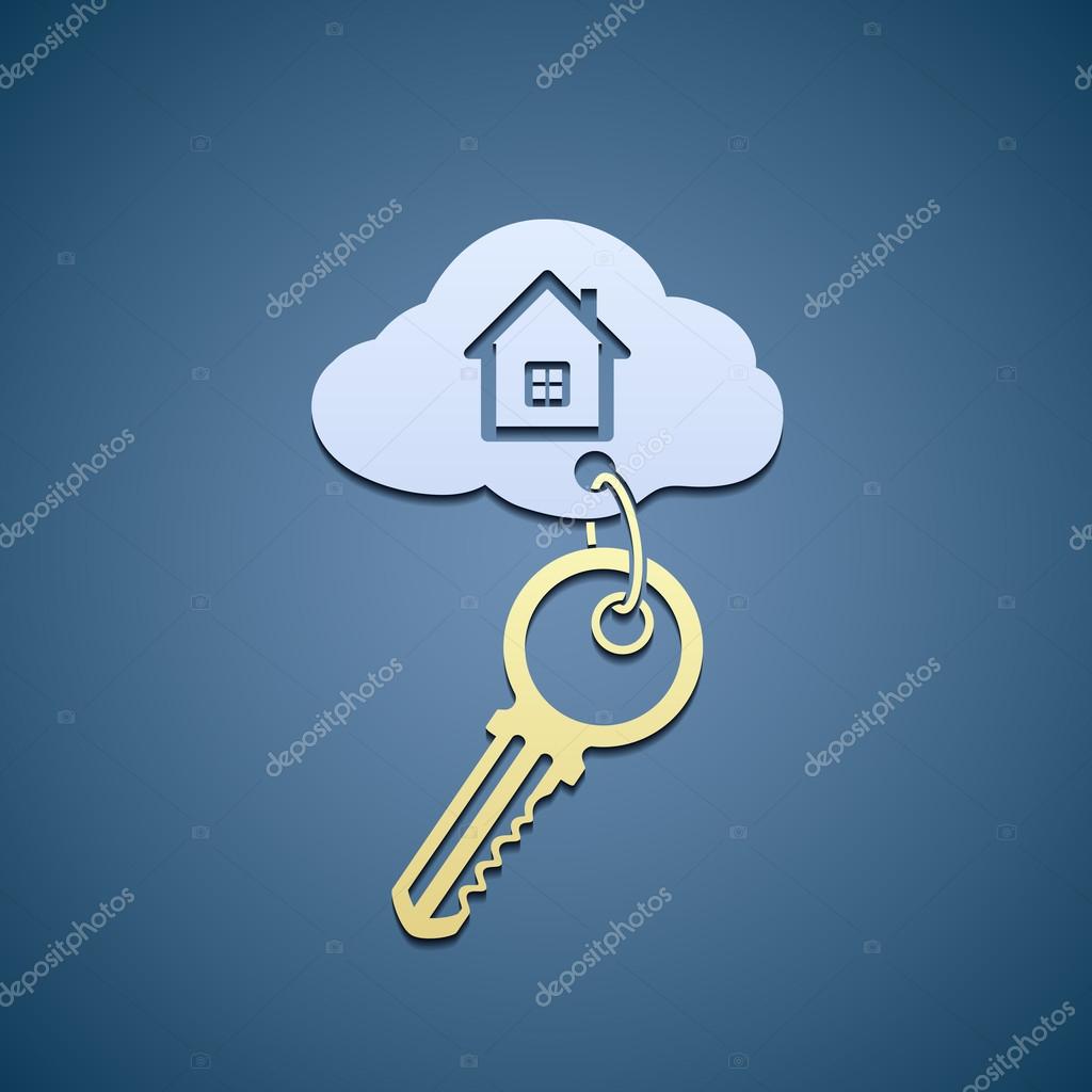 Key with trinket from the home. Flat graphics. Stock vector illustration.