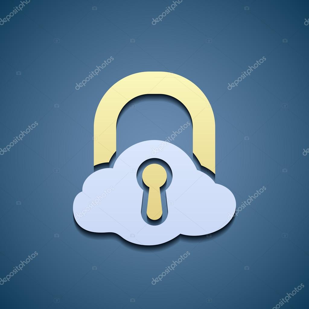 Icon locking in form of a cloud. Data storage. Flat graphics. Stock vector illustration.
