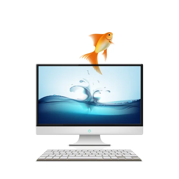 Moniteur d'ordinateur et poisson rouge — Image vectorielle