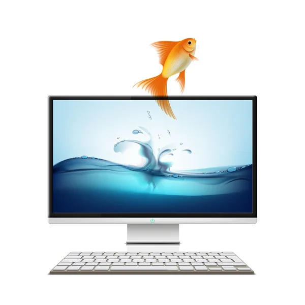 Monitor de ordenador y peces de colores . — Vector de stock