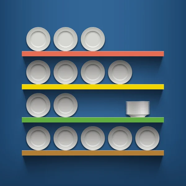 Raflar üzerinde beyaz tabaklar.