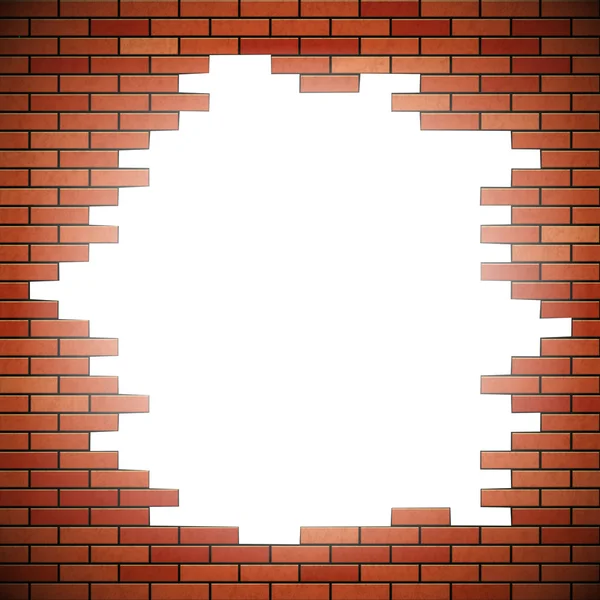 Buraco branco na parede de tijolo vermelho — Vetor de Stock
