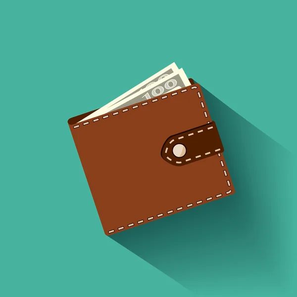 Portefeuille en cuir avec billets de banque — Image vectorielle