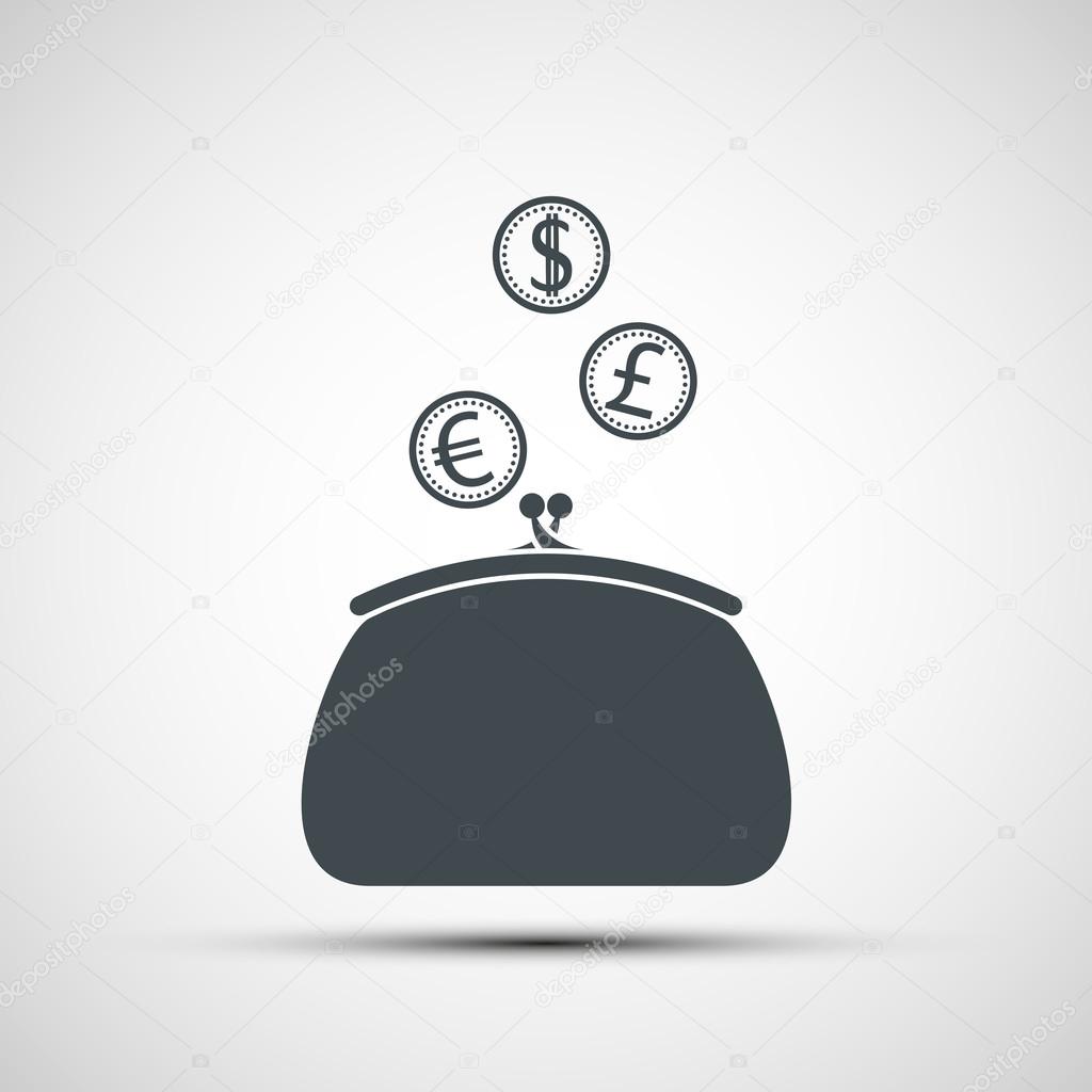 Icon purse with coins. Stock vector illustration.
