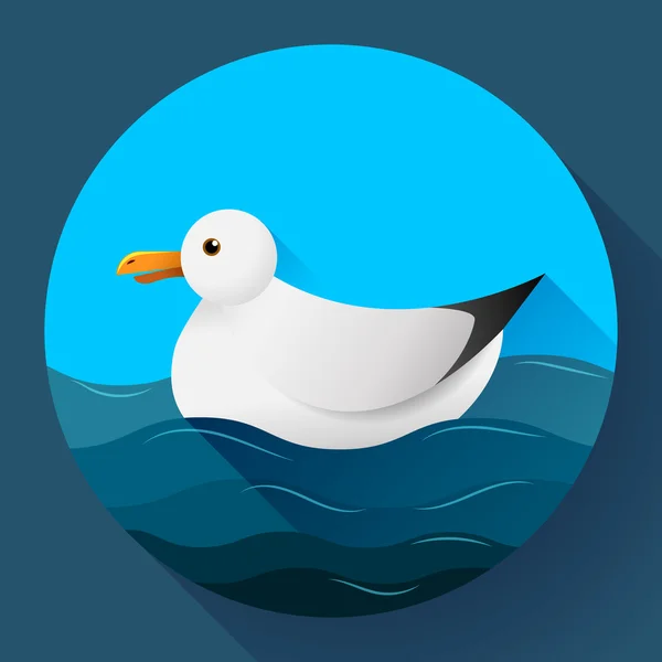 Lapos sirály karakter ikon háttér kék tenger — Stock Vector