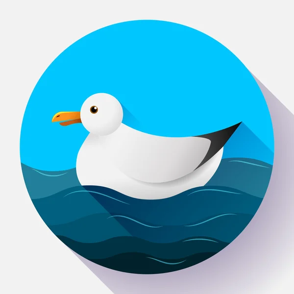 Flat seagull character icon on blue sea background — Stock Vector