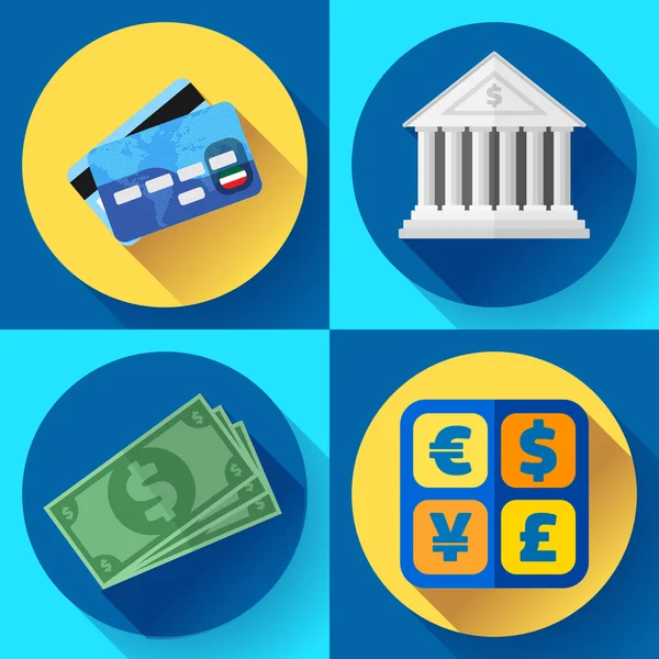 Set di icone di denaro e banca. Stile piatto progettato — Vettoriale Stock