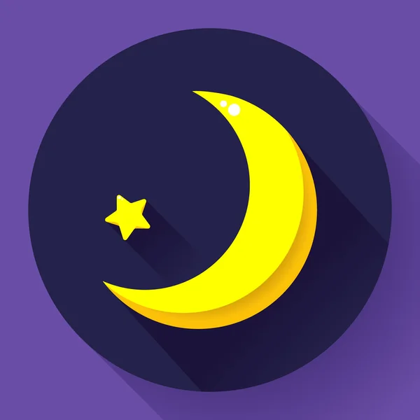 Lua e estrelas à noite - Ícone vetorial. Estilo de design plano — Vetor de Stock