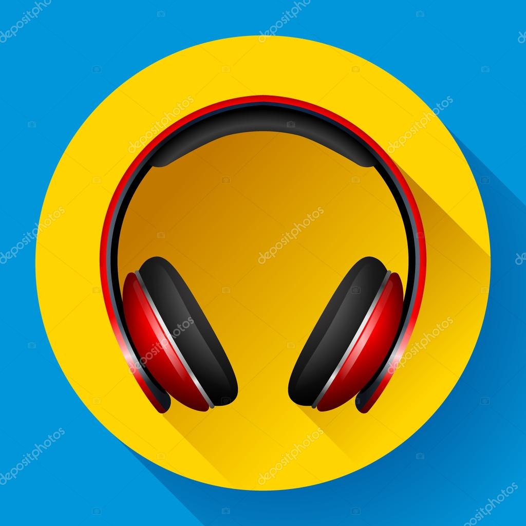 Realistic Vector headphones icon. Flat design style. Great for mobile music app