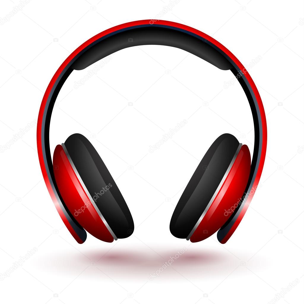 Realistic Red Vector headphones isolated on white.