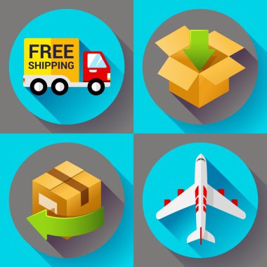 Shipping and delivery icons set. Flat design style. clipart