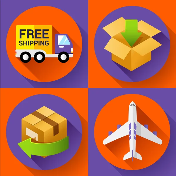 Shipping and delivery icons set. Flat design style. — Stock Vector