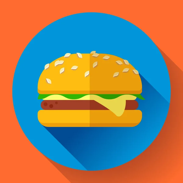 Hamburger ikon hosszú árnyéka. Lapos kivitel stílus. — Stock Vector