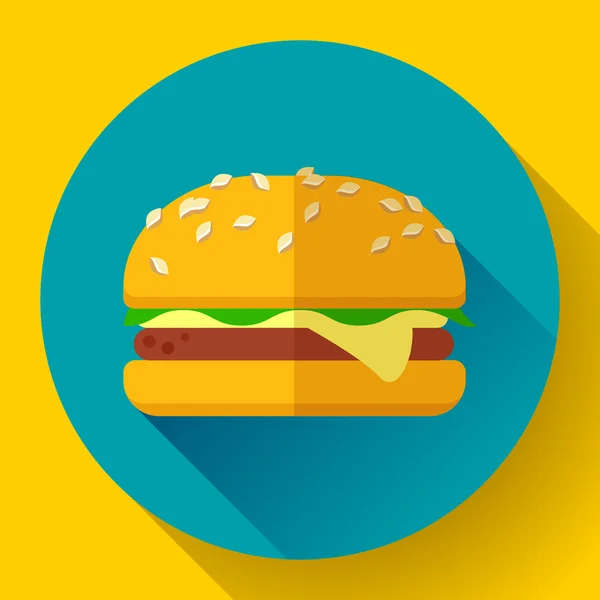 Hamburger ikonen med långa skugga. Platt designerstil. — Stock vektor