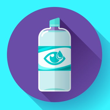 Contact lens daily solution icon with long shadow. Flat design style. clipart