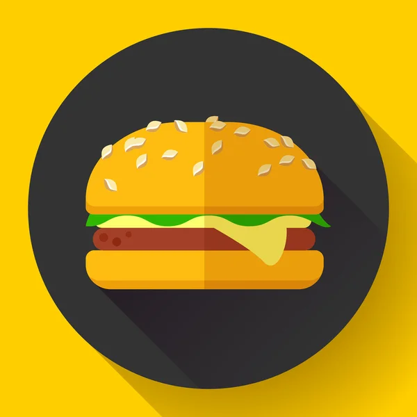 Hamburger Ikone mit langem Schatten. flacher Designstil. — Stockvektor