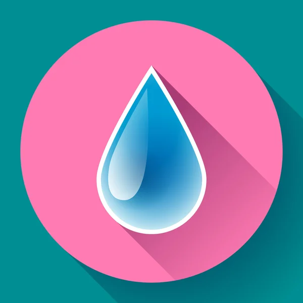 Blauw glimmend waterdruppel pictogram. Platte ontwerpstijl — Stockvector