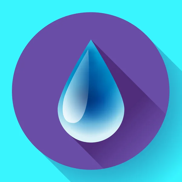 Blauw glimmend waterdruppel pictogram. Platte ontwerpstijl — Stockvector