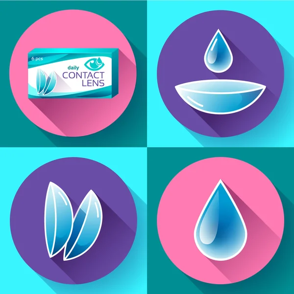 Contactlenzen icoon set. Vlakke ontwerpstijl. — Stockvector