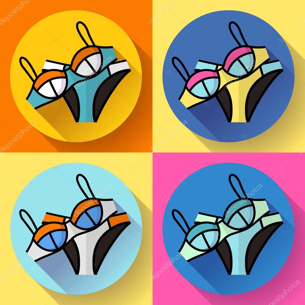 Fashionable women swimsuit bikini vector icon. Flat design style