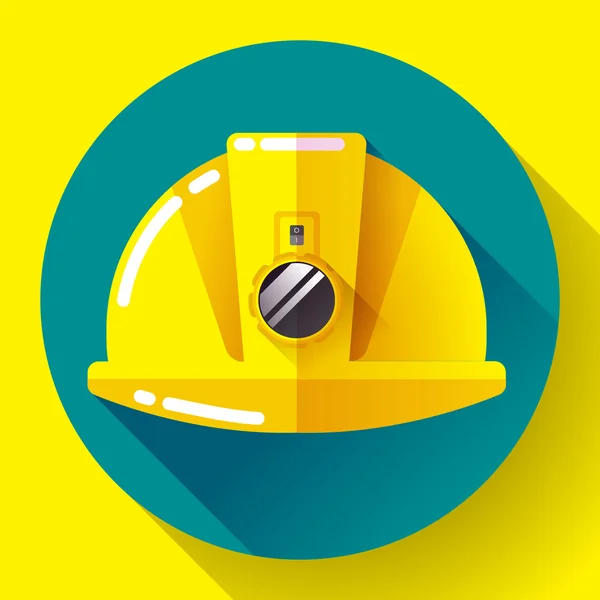 Yellow construction worker helmet with flashlight icon. Flat design style. — Stock Vector