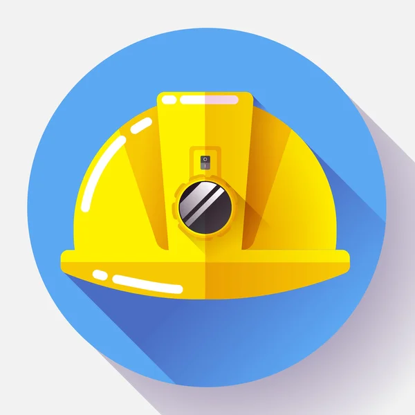 Casco de trabajador de la construcción amarillo con icono de la linterna. Estilo de diseño plano . — Vector de stock