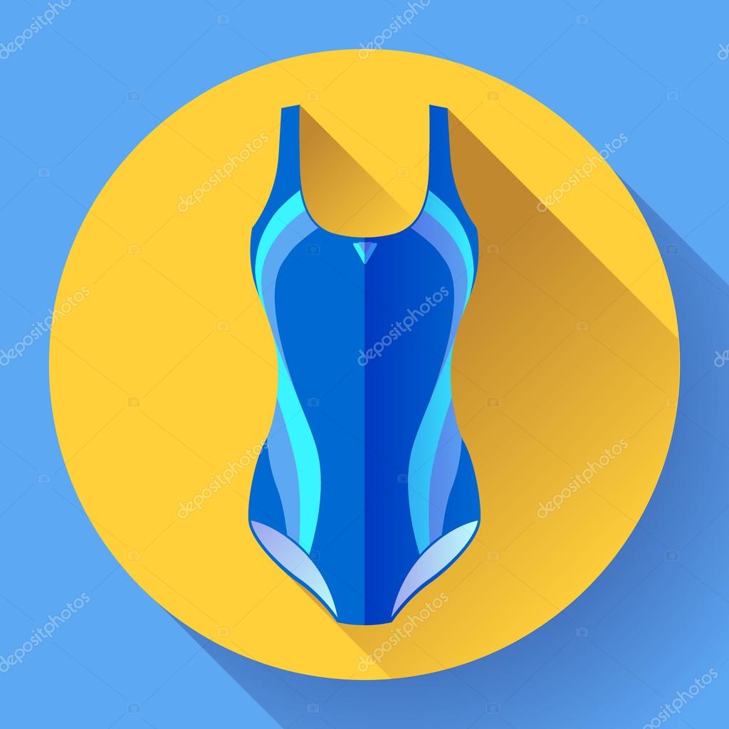 Fashionable women one-piece sport swimsuit vector icon. Flat design style.