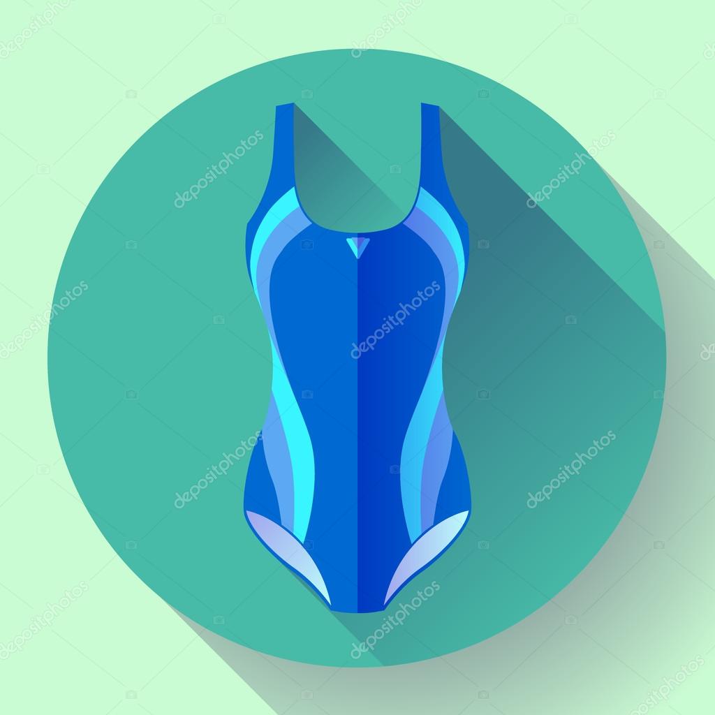 Fashionable women one-piece sport swimsuit vector icon. Flat design style.