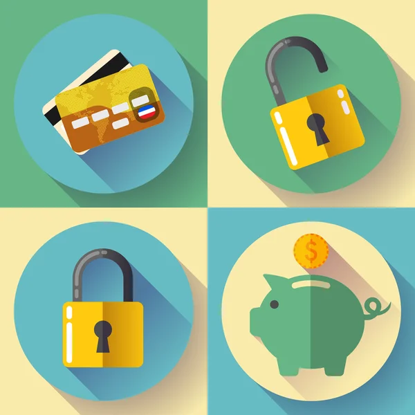 Online banking, Deposit and security Vector icons. Flat design style. — Stock Vector