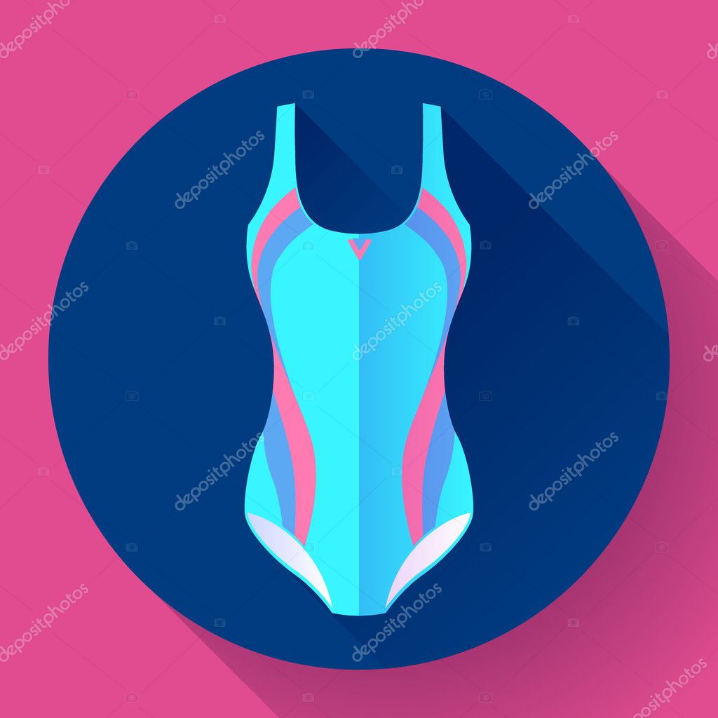 Fashionable women one-piece sport swimsuit vector icon. Flat design style.