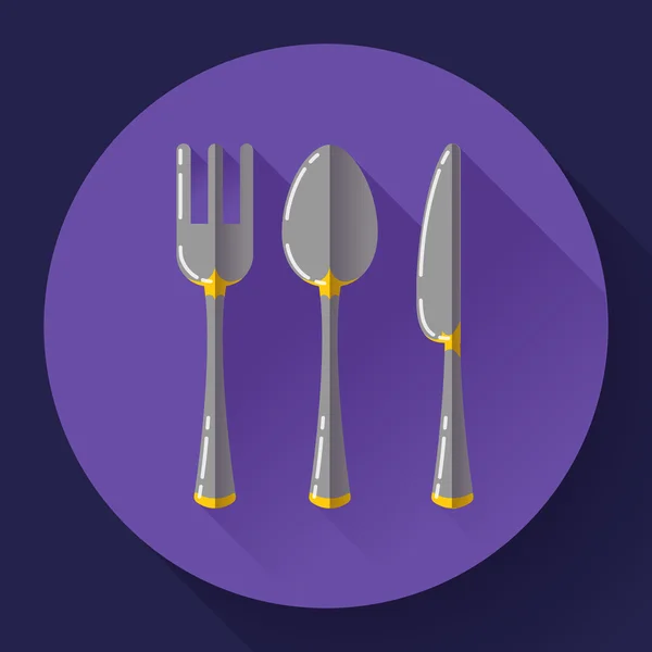 Schotels - lepel, mes en vork pictogram. Platte vector design met lange schaduw. — Stockvector
