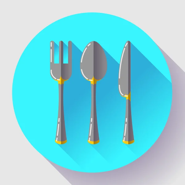 Блюда - Ложечный нож и иконка вилки. Плоский векторный дизайн с длинной тенью . — стоковый вектор