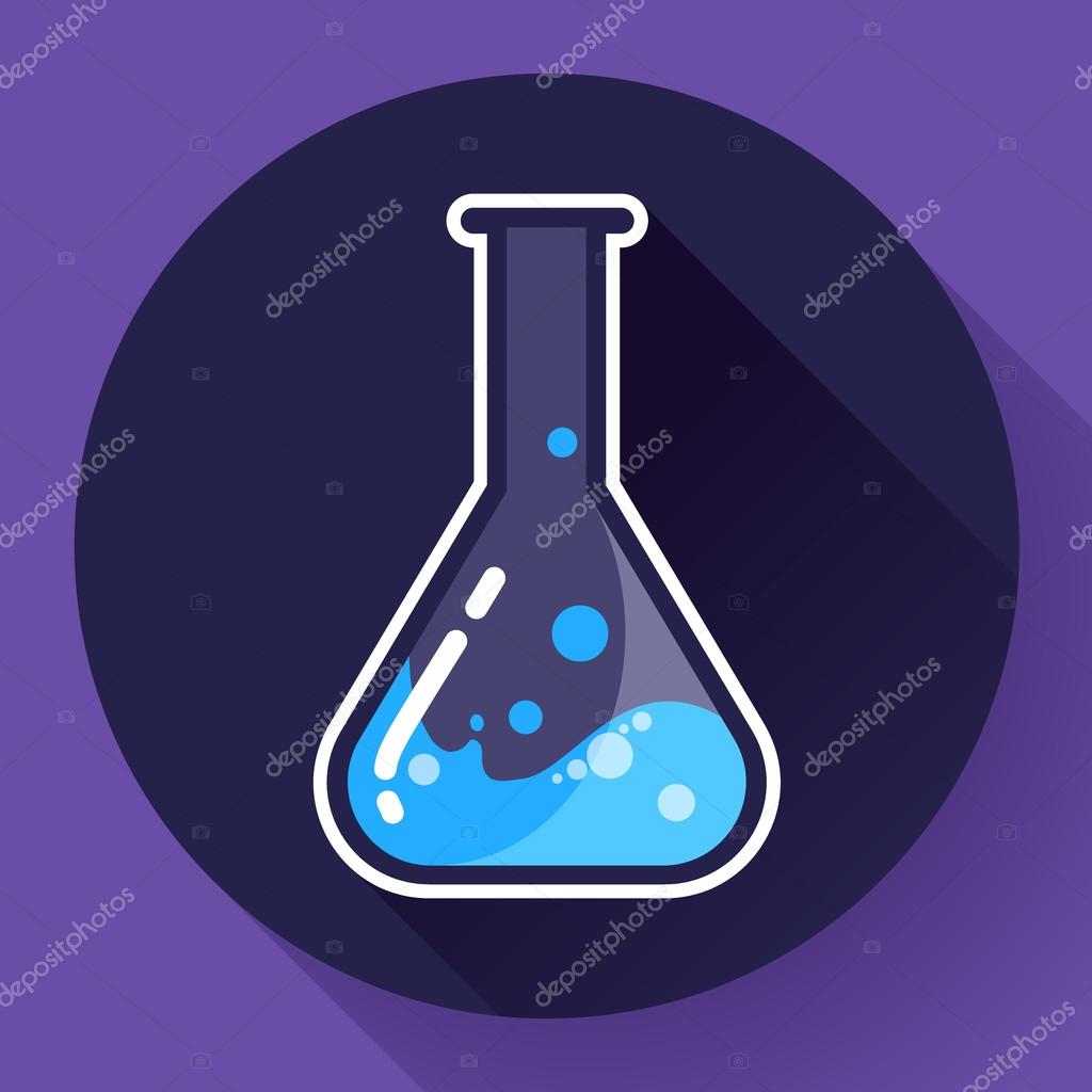 Chemical lab flask with liquid icon. Flat design style