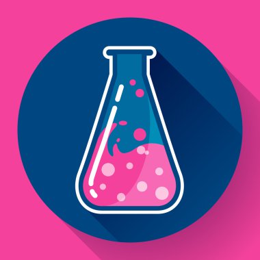 Chemical triangular lab flask with liquid icon. Flat design style. clipart