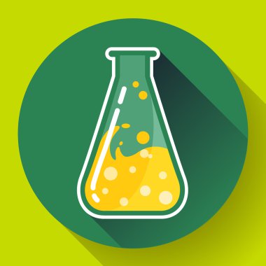 Chemical triangular lab flask with liquid icon. Flat design style. clipart