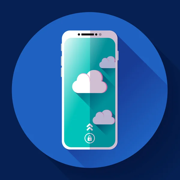 Smartphone icono plano, teléfono móvil simple vector con nubes . — Archivo Imágenes Vectoriales
