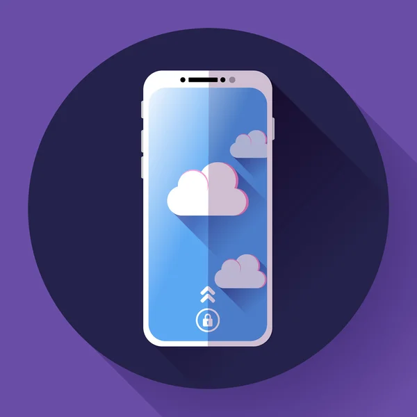 Smartphone icono plano, teléfono móvil simple vector con nubes . — Archivo Imágenes Vectoriales