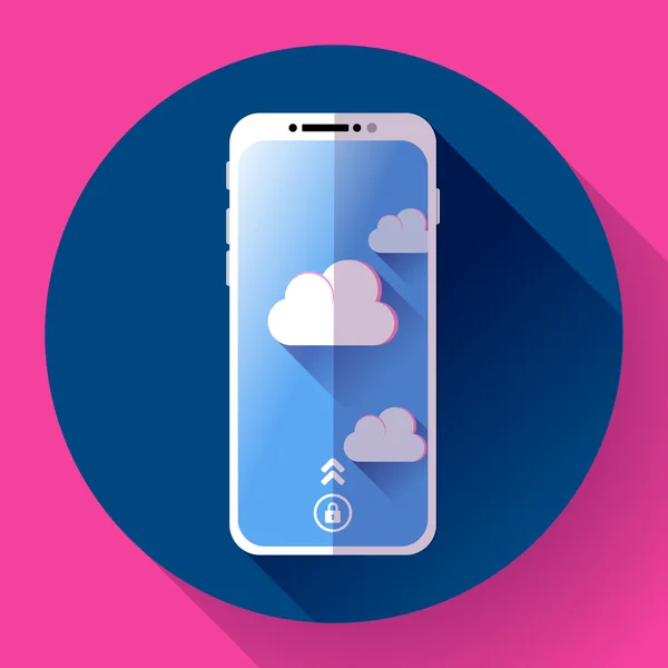 Smartphone icono plano, teléfono móvil simple vector con nubes . — Archivo Imágenes Vectoriales