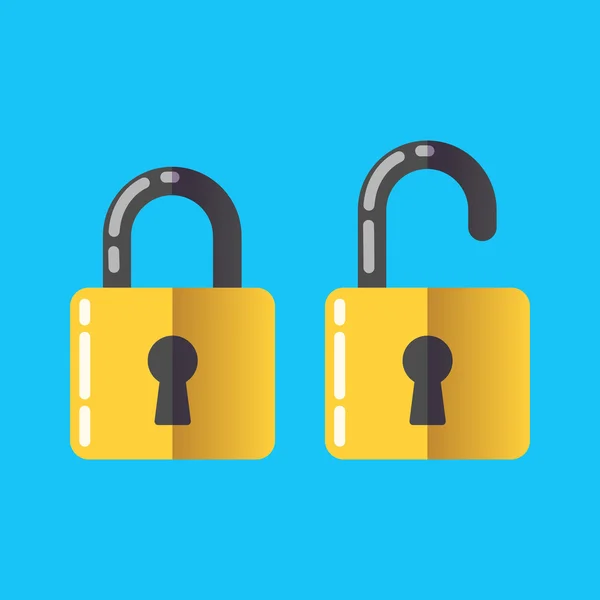 Κλειδαριά ξεκλειδώνει εικονίδιο διάνυσμα προστατεύεται με κωδικό πρόσβασης ασφαλείας επίπεδη 2.0 στυλ σχεδιασμού — Διανυσματικό Αρχείο