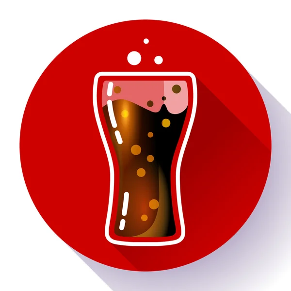 Salpicadura de cola o vidrio de soda con burbujas icono plano — Vector de stock