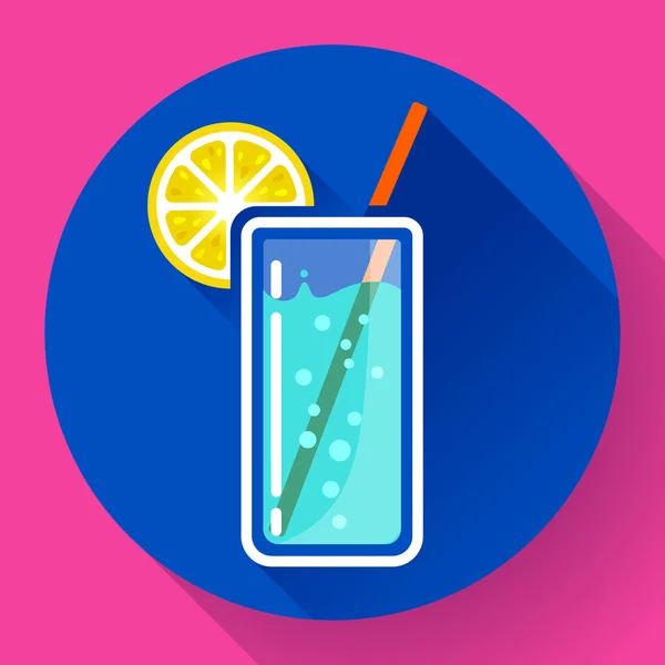 Vaso de agua con icono de limón plana 2.0 estilo de diseño sombra larga — Vector de stock