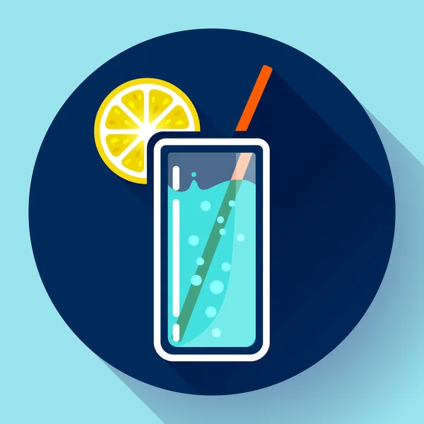 杯水，柠檬图标平 2.0 设计风格长影子 — 图库矢量图片