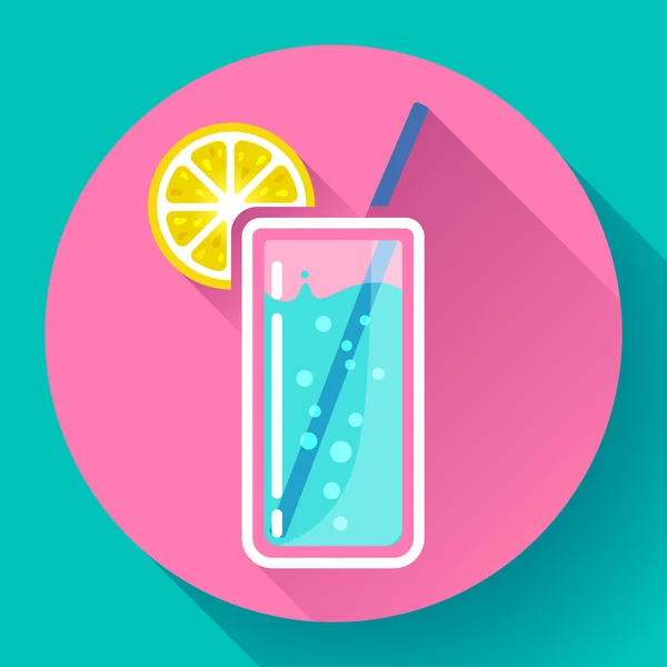 Vaso de agua con icono de limón plana 2.0 estilo de diseño sombra larga — Vector de stock